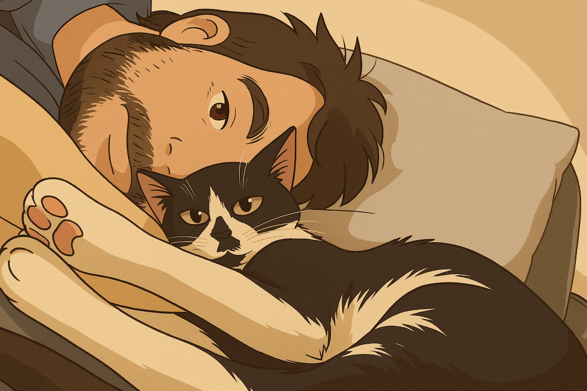 Person with beloved cat Myles
